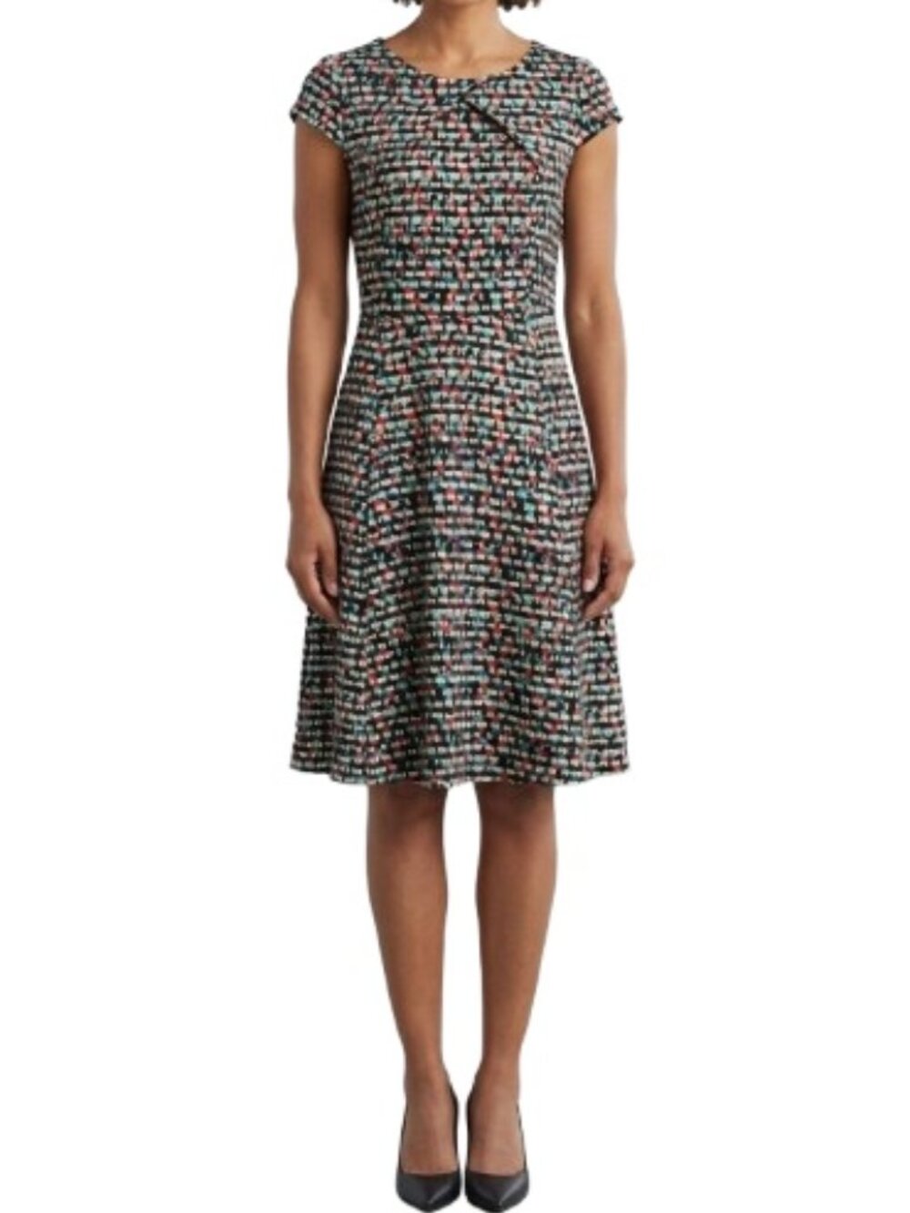 Evan Picone Black Label NWT A-Line Dress Multicolor Geo-Print Abstract Pleats